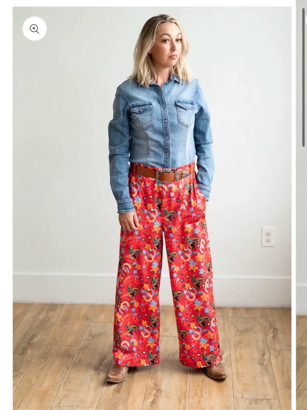 Yeehaw rodeo horse western Bright Red Wide-Leg Printed Women's Pants
